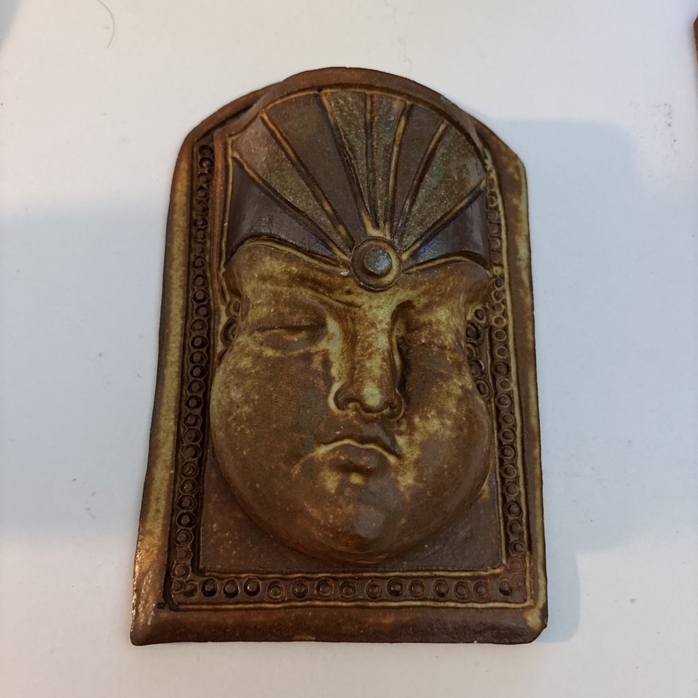 Art Deco Ceramic Wall Pocket Vase Planter Egyptian Revival Face Mask 7"